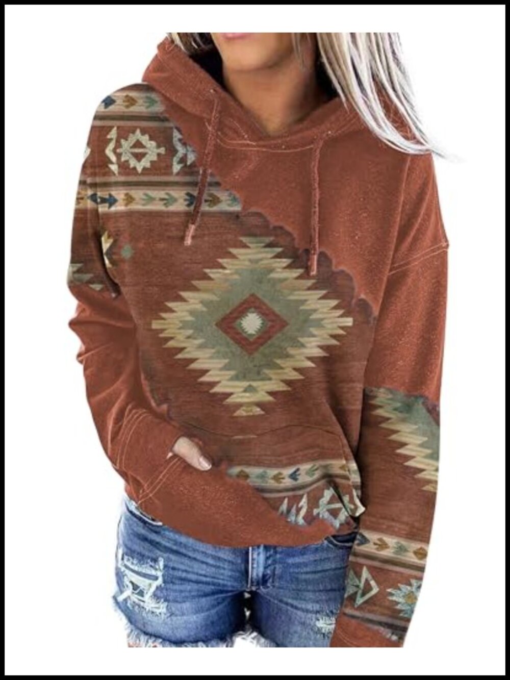 Womens Geometric Horse Print Aztec Hoodie Pullover Western Sweatshirt